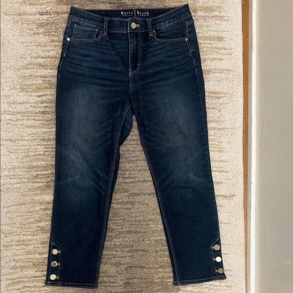 White House Black Market Dark Indigo Cropped Button-Hem Jeans - Picture 1 of 6